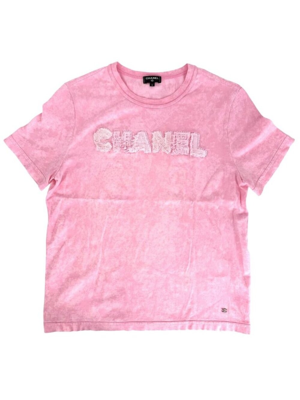 Chanel Short Sleeve T-Shirt Crew Neck CC Logo Top Pink Cotton Spring Summer S